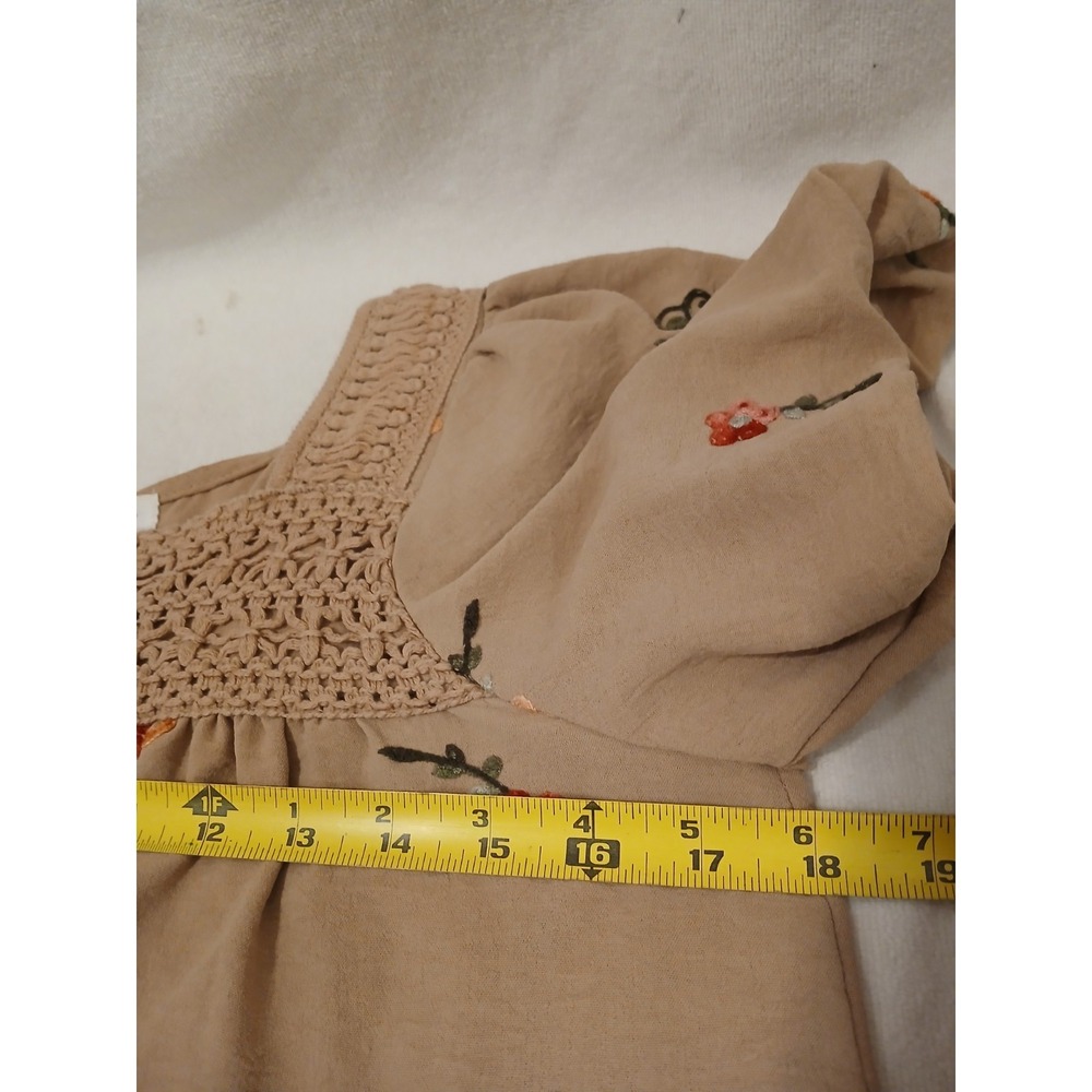 Anthropologie Kindred Embroidered Boho Peasant Blouse Top M Tan Floral Western - Picture 11 of 16